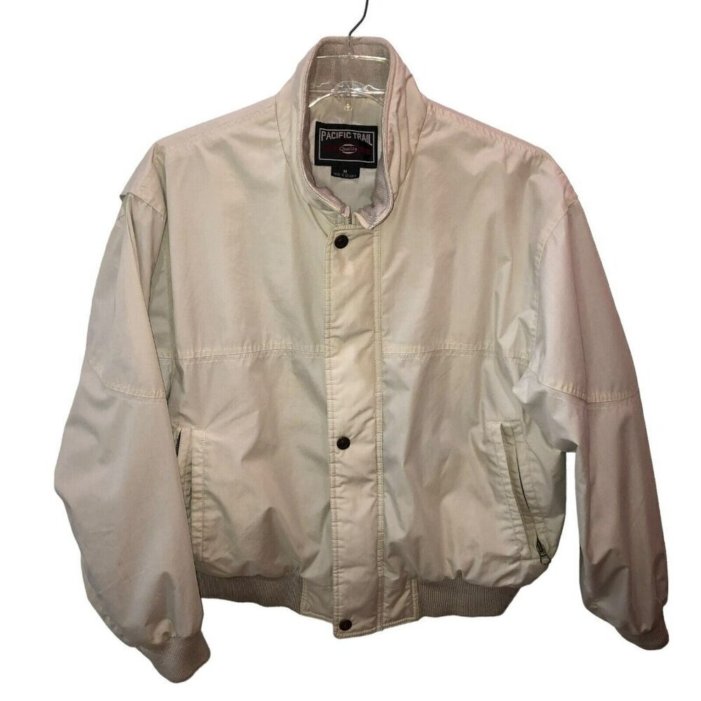 Vintage Pacific Trail Mens Size Medium Ivory Cream Pockets Jacket Windbreaker M
